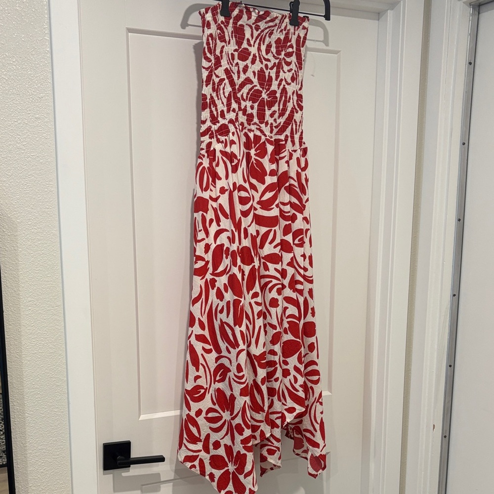 Red and White Strapless Dress